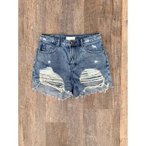 OneTeaspoon Legend Short Blue Distressed High Waist Denim Mom Shorts Size 28